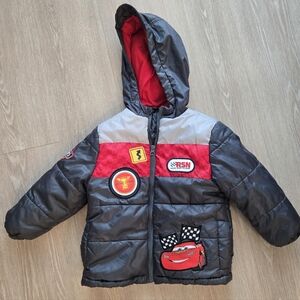 Disney Pixar Cars Lightning McQueen Puffer Jacket Coat Boys Size 3‎ Hooded Gray